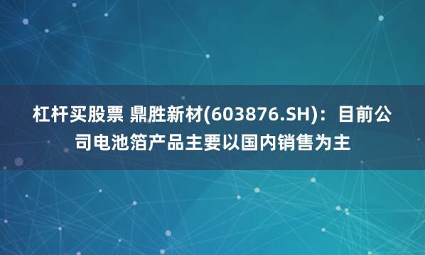 杠杆买股票 鼎胜新材(603876.SH)：目前公司电池箔产品主要以国内销售为主